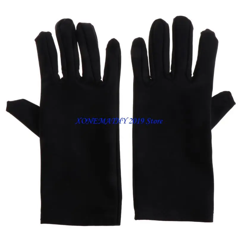 F42F Soft Black Blend Cotton Jewelry Gloves Work for Protection Gloves Coin Silver Gloves Jewelry Inspection Gloves for Women