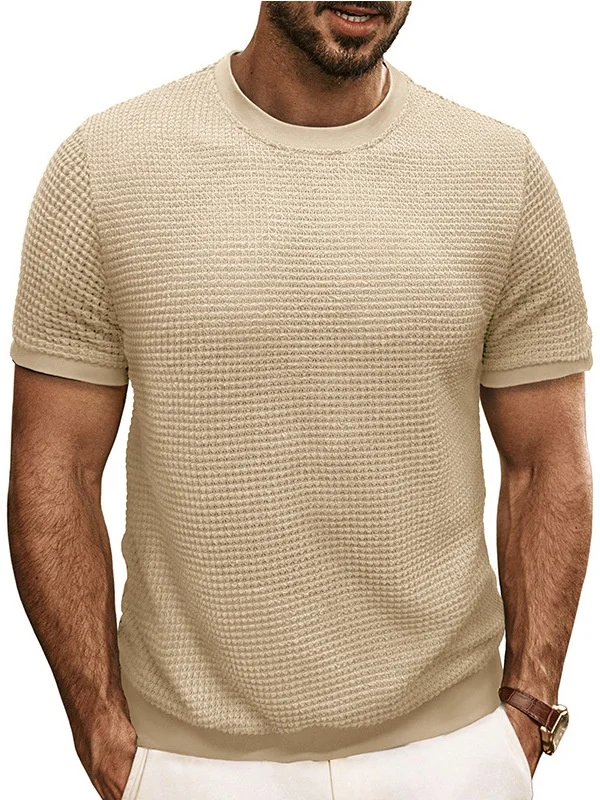 

Модная мужская трикотажная футболка с круглым вырезом и коротким рукавом, облегающая, в рубчик, весна-лето, новинка