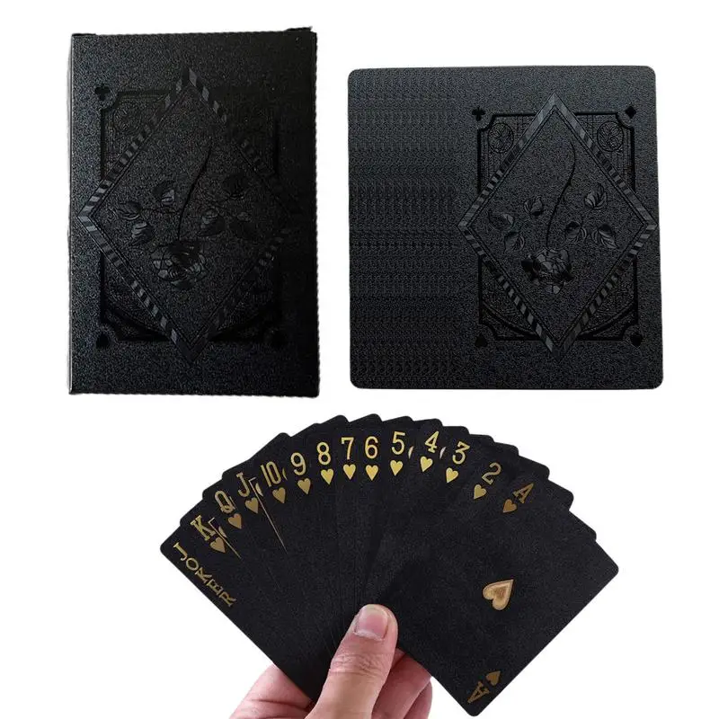 Poker Playing Car Black Playing Cards Set Of 54 Rose Pattern Black Color Gold Playing Card Game Card Group Waterproof Poker Suit