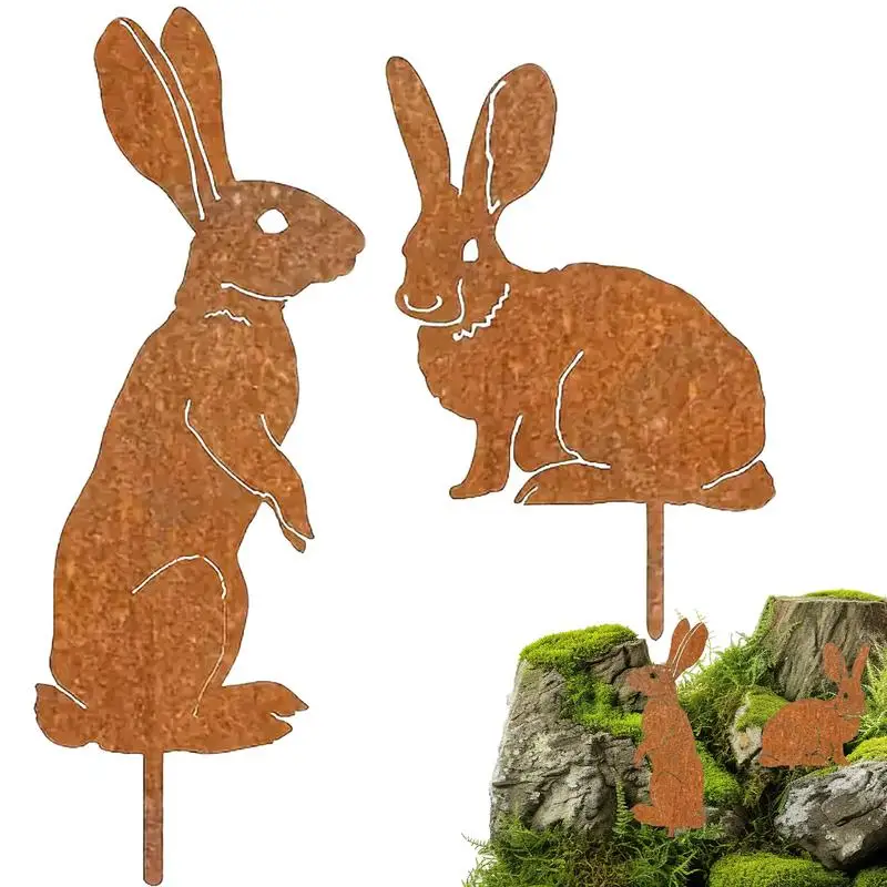 

Bunny Yard Stakes Easter Bunny Garden Stakes Spring Decor Yard Signs 2X Iron Indoor Outdoor Decor Easter Decorations for Garden