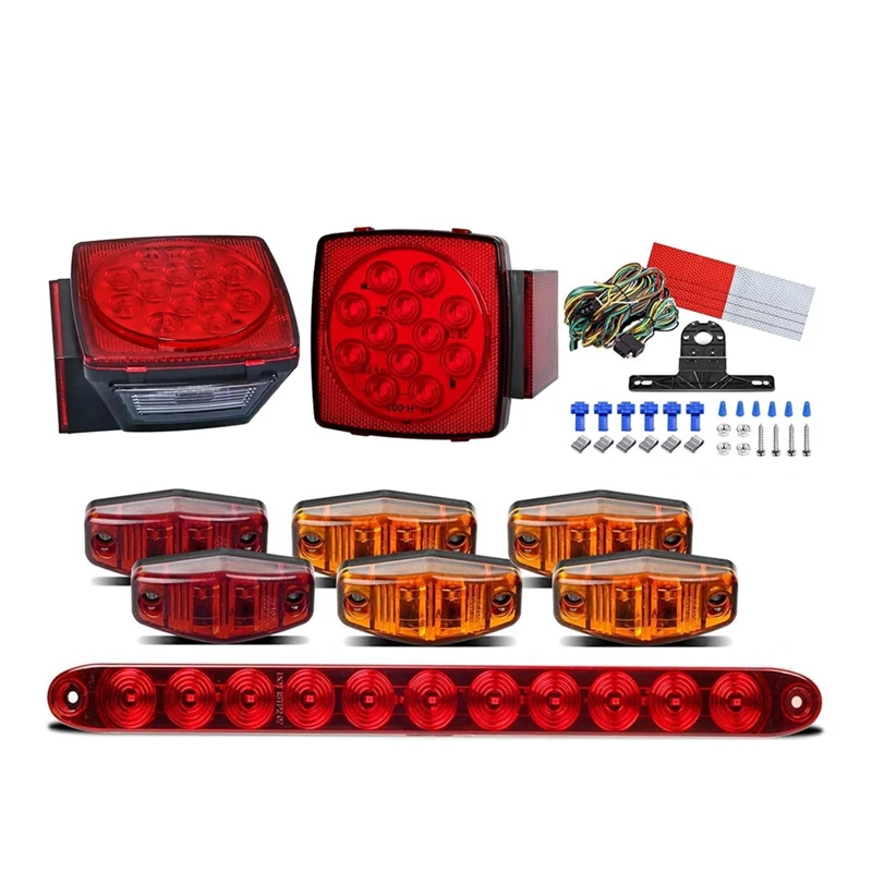 

12V Square LED Trailer Light Kit,Submersible IP68 LED Stop Turn Tail Side Marker License Light For Utility Trailer,Boat