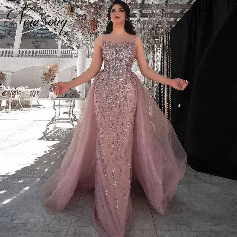 

Haute Coutures Pink Sequins Evening Dresses Detachable Skirt Robes De Soiree Beaded Wedding Party Gowns Engagement Prom Dress