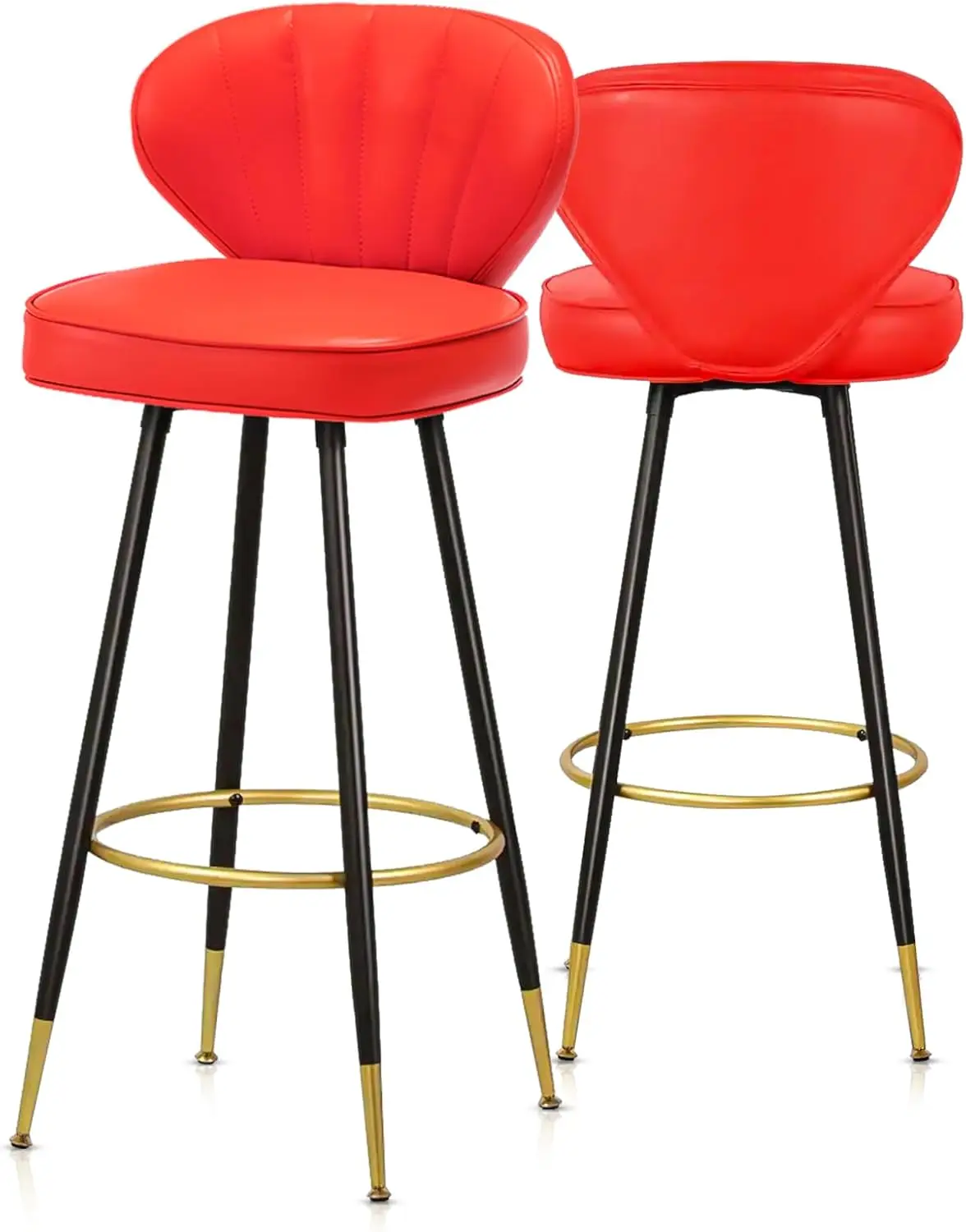 MoNiBloom Trendy Counter Height Bar Stools, Set of 2, 30 Inch Rede Chairs with Gold Footrest and PU Leather Upholstery