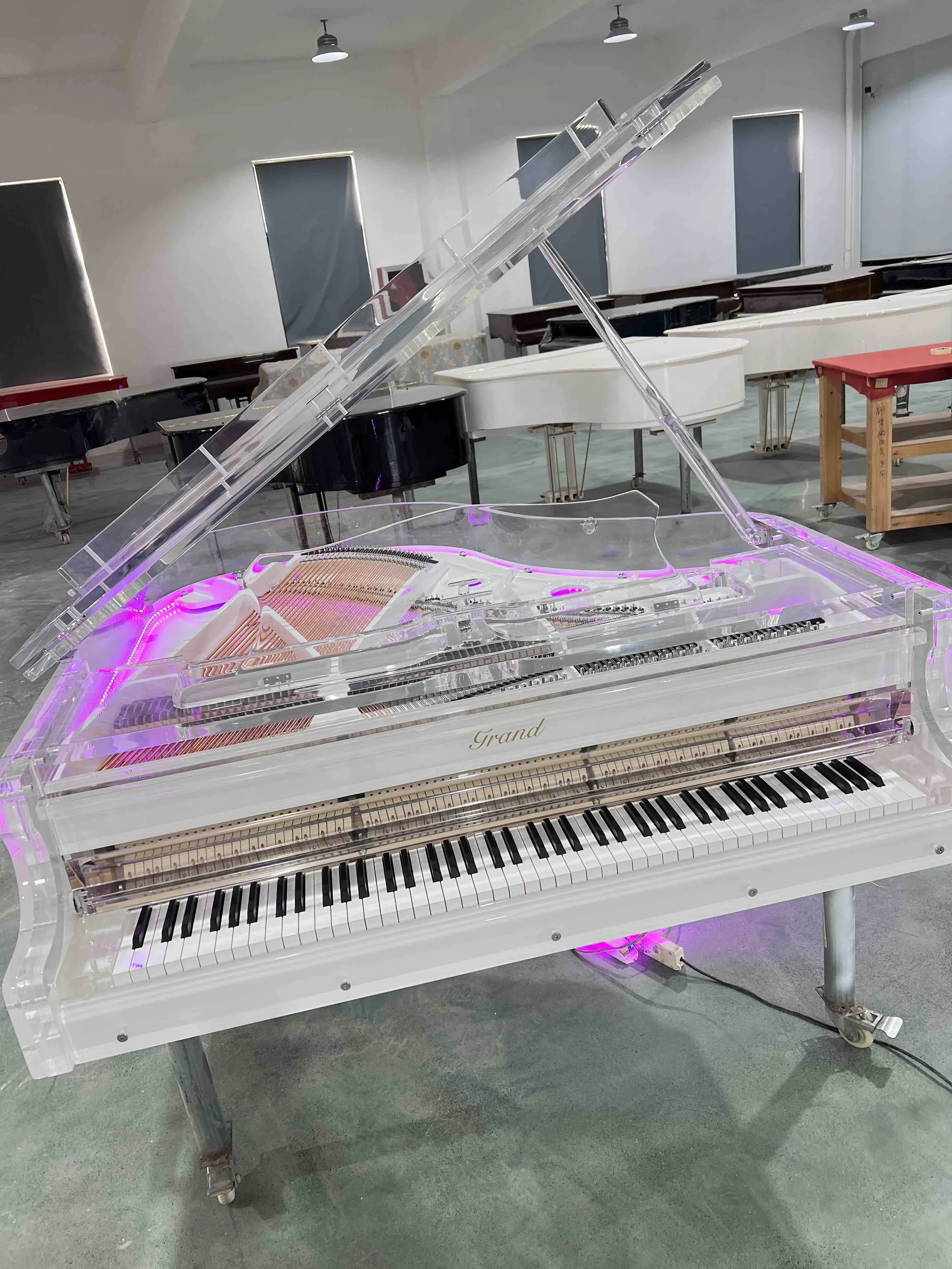 Custom Luxury furniture glass acrylic transparent grand piano for home decoration 152cm