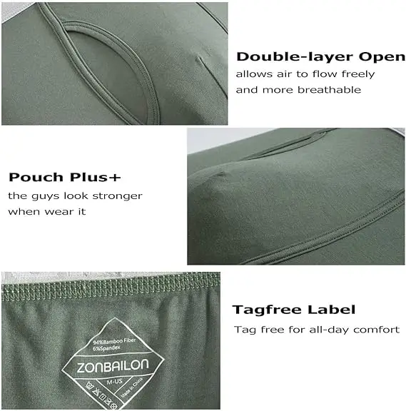 Jinshi Men's Boxer Briefs Bamboo Breathable No Ride Up Open Fly Boxers Underwear