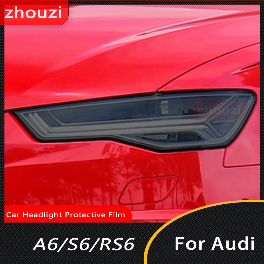 2Pcs Car Headlight Protective Film Smoked Black Tint Wrap Vinyl Transparent TPU Sticker For Audi A6 C7 4G S6 RS6 12-15 2016-2018