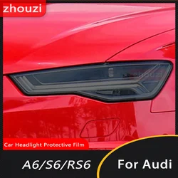 2Pcs Car Headlight Protective Film Smoked Black Tint Wrap Vinyl Transparent TPU Sticker For Audi A6 C7 4G S6 RS6 12-15 2016-2018