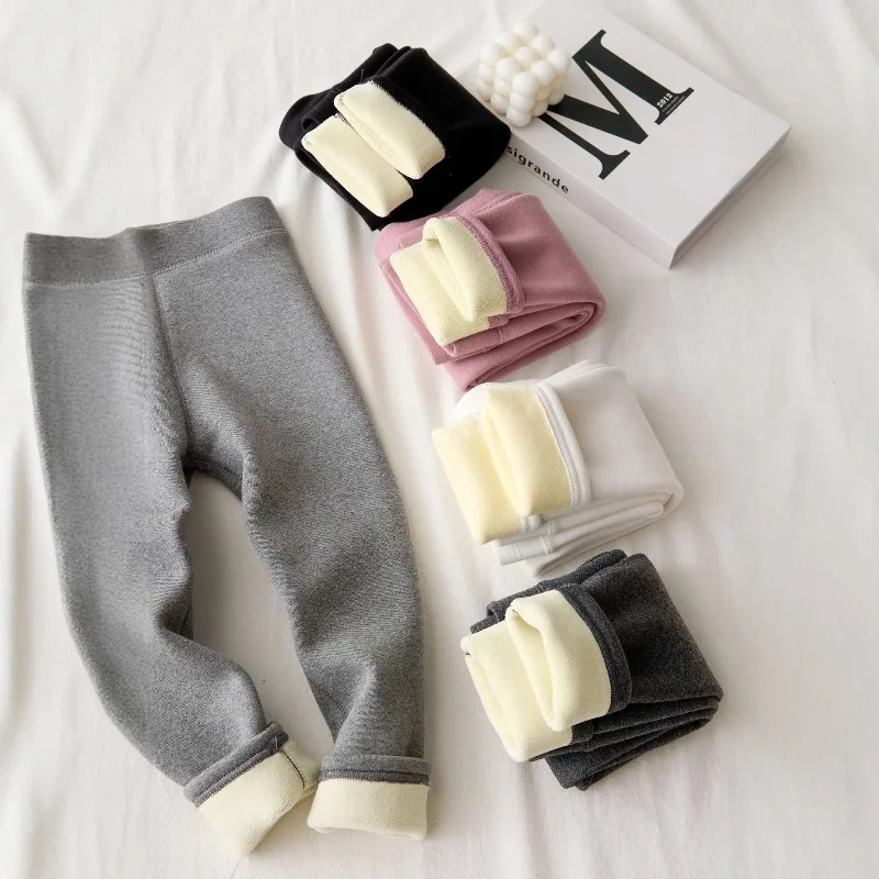 Girls Winter Leggings, Slim Fit Fleece Lined Thick Integrated Fleece High Waist Thermal Pants, Kids Warm Pants for Outerwear