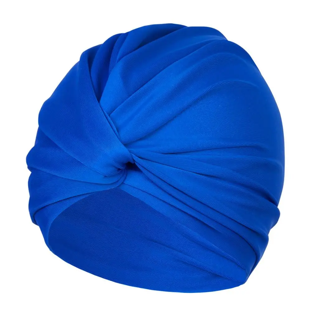 หมวกอาบน้ําหมวกว่ายน้ํายืดหยุ่นสูงยืดหลายสีหมวกว่ายน้ําผ้า Turban ผู้หญิงหมวกว่ายน้ําผมยาว