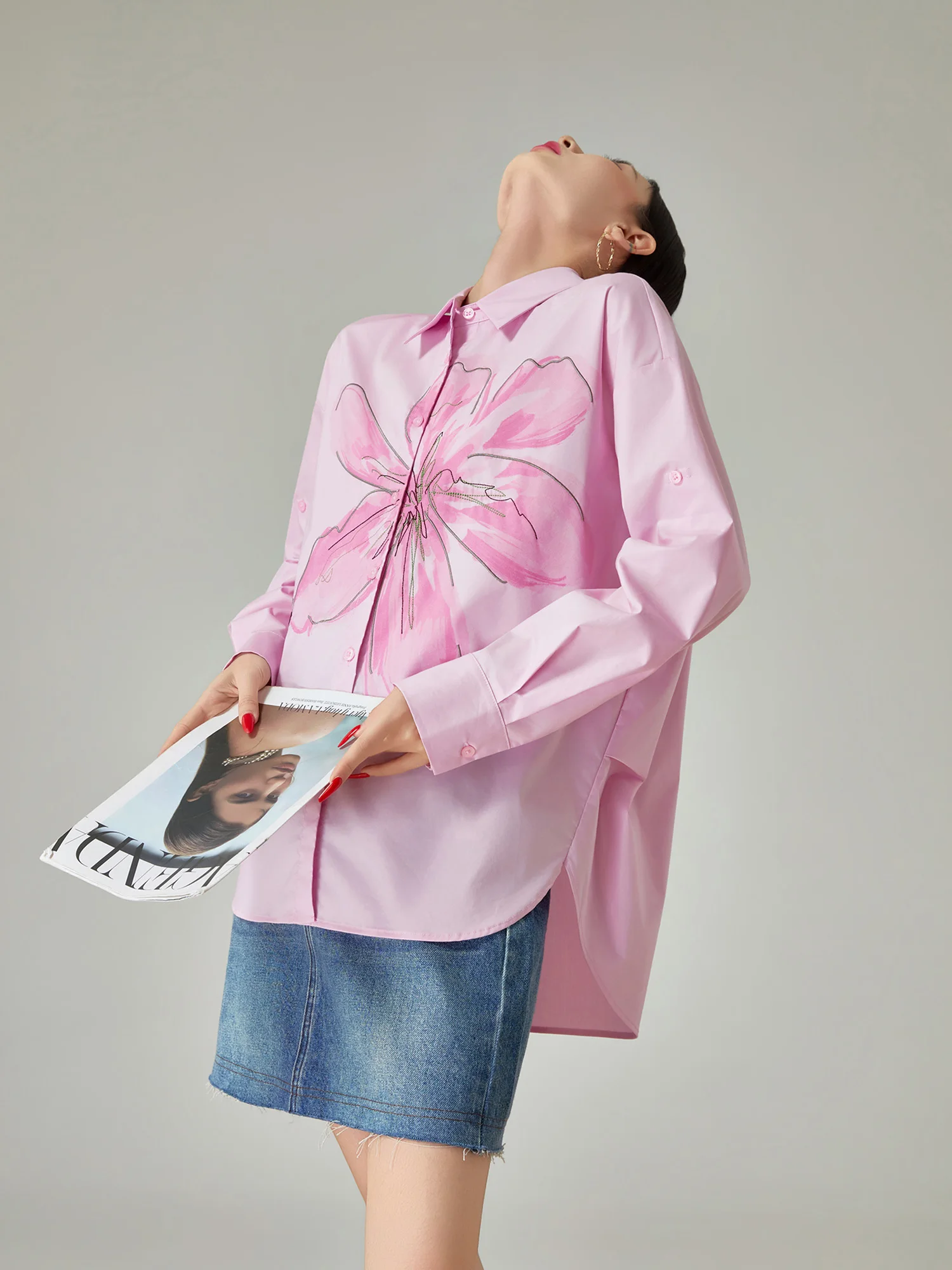 

Повседневный женский свободный кардиган с длинными рукавами и принтом, розовый, весна-лето, новинка, удобный, из полиэфирного волокна