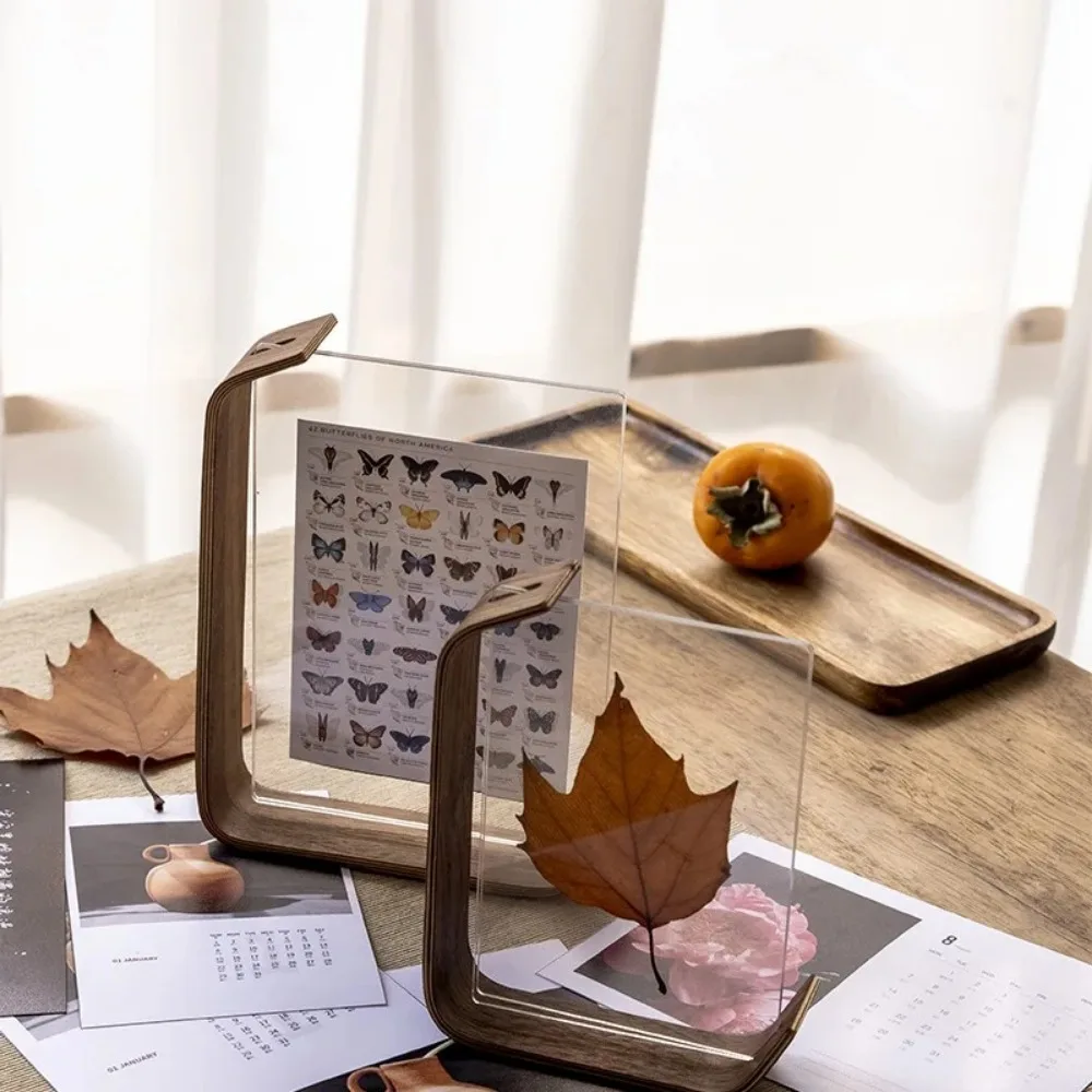 Walnut Beech Creative Photo Frame Set Acrylic U Shape Transparent Frames 10X15 14X21cm Desktop Wood Pictures Photo Card Holder