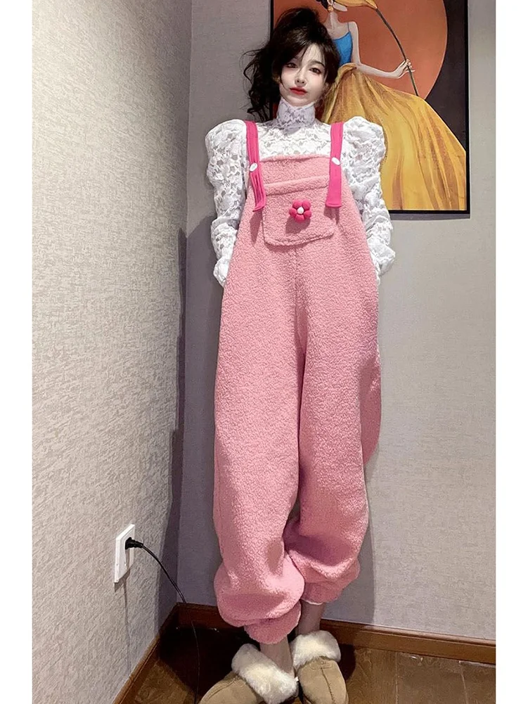 

plus Size Women's Plu Onesie Pants Japanese Sle Faionable Fce Lined Overalls High Waist Polyester Fiber Autumn Winter
