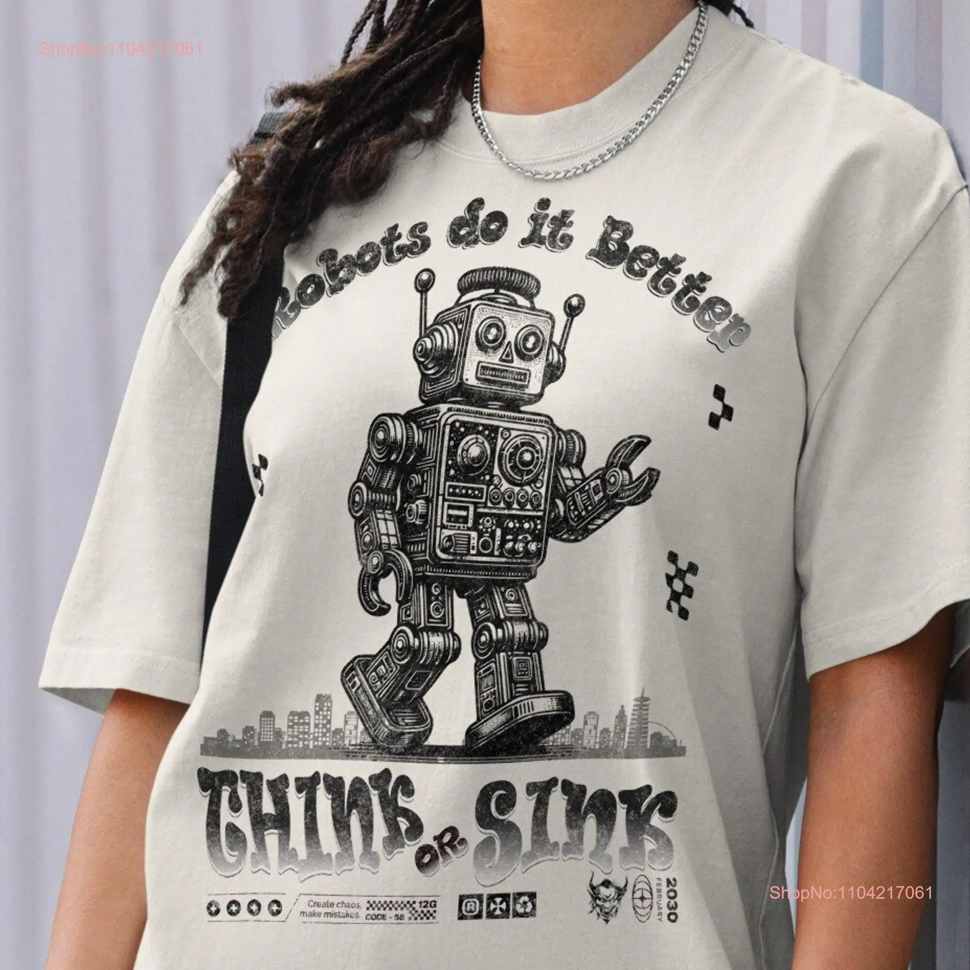 Streetwear Oversized T Shirt 90s Style Boxy Vintage Cartoon Robot Funny Skateboarder Retro Street Wear Cool