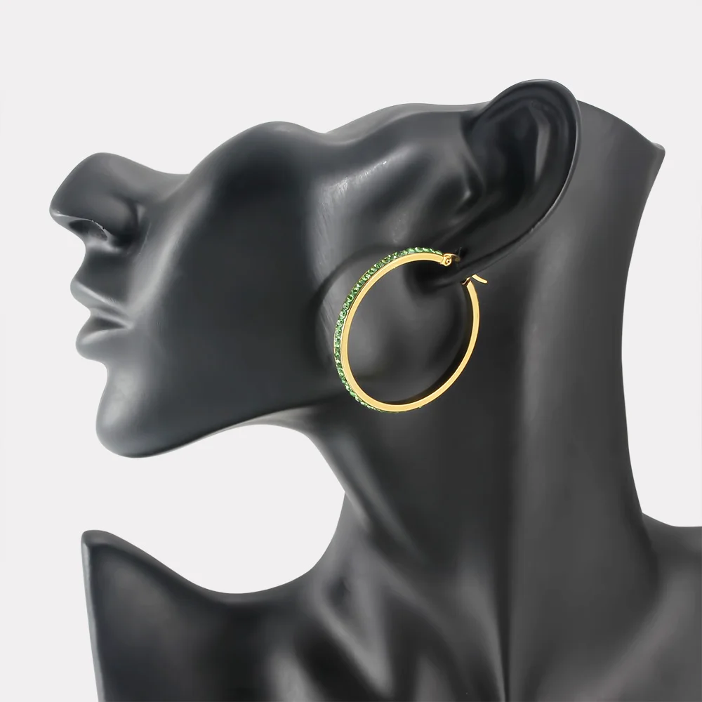 أقراط طارة من حجر الراين من الفولاذ المقاوم للصدأ للنساء ، مجوهرات فاخرة ، ألوان متعددة ، لون ذهبي ، جولة ، أزياء ، هدية زفاف #5