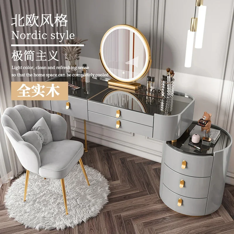 Luxury Large Mirror Makeup Storage China Nordic White Multifunction Dressing Table Modern Coiffeuse De Chambre Furniture Bedroom