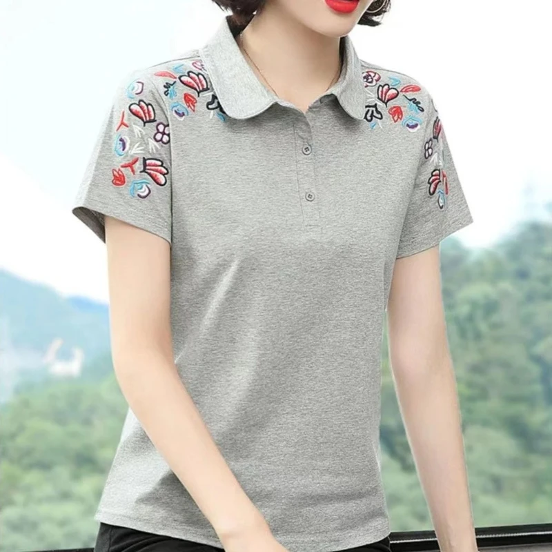 

Women's Polo Shirts Female Tee T-shirts Embroidery Short Sleeve Japanese Vintage Fashion Clearance Clothes Pulovers Emo T-shirt