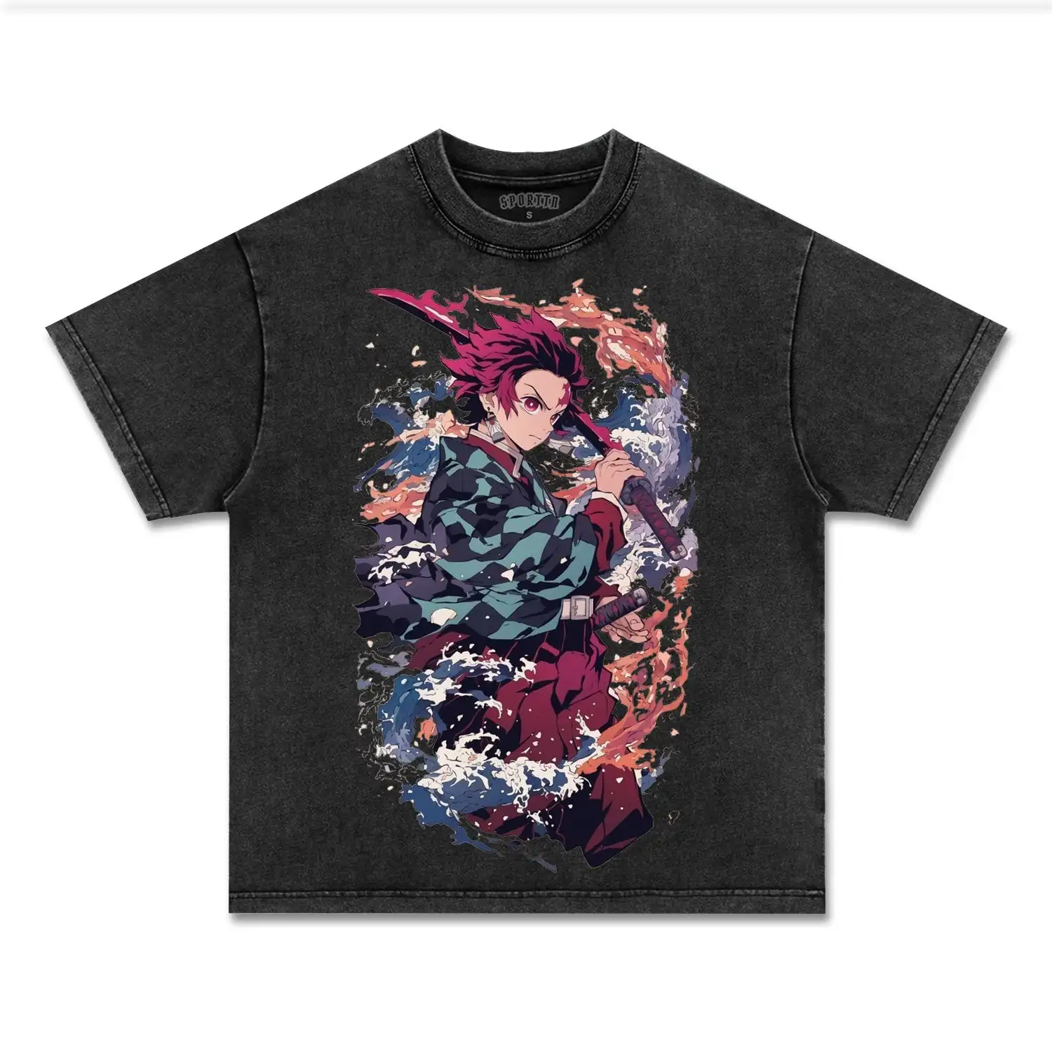 Kimetsu No Yaiba Tanjiro Kamado Anime T-Shirt 2025, Sommer-Männer, Baumwolle, kurzärmelig, lockere Passform, Streetwear, lässiges Top mit Flamme