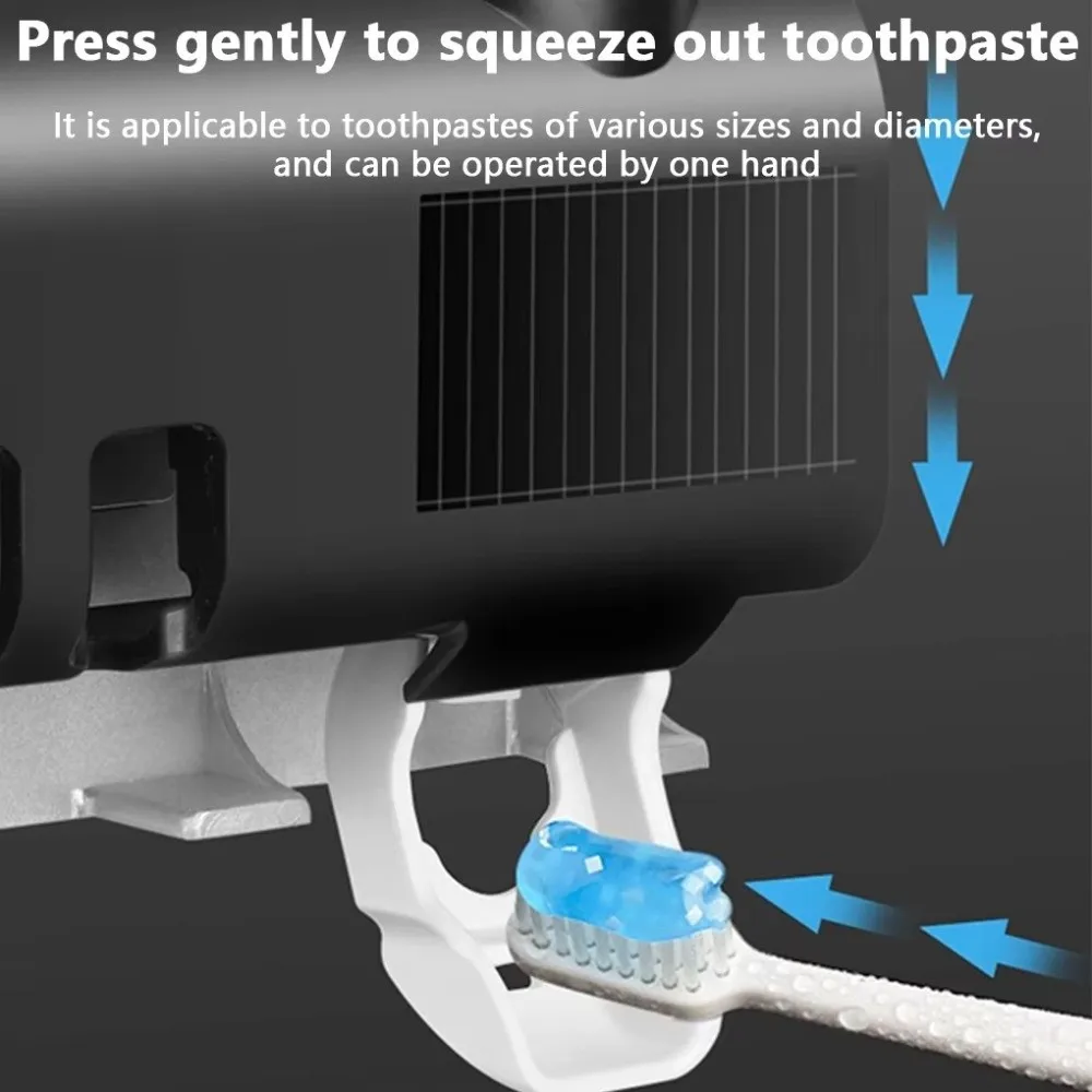 

USB Recharge Automatic Toothpaste Dispenser Infrared Sterilizing Wall Mount Toothpaste Squeezer Solar Powered Touchless