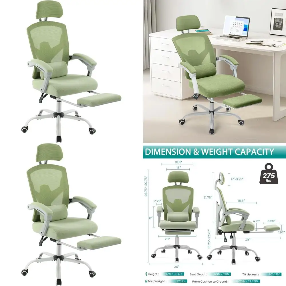 

Ergonomic High-Back Swivel Office Chair with Footrest, Reclining, Mesh, Wheels, Headrest, Lumbar Support, and Armrests