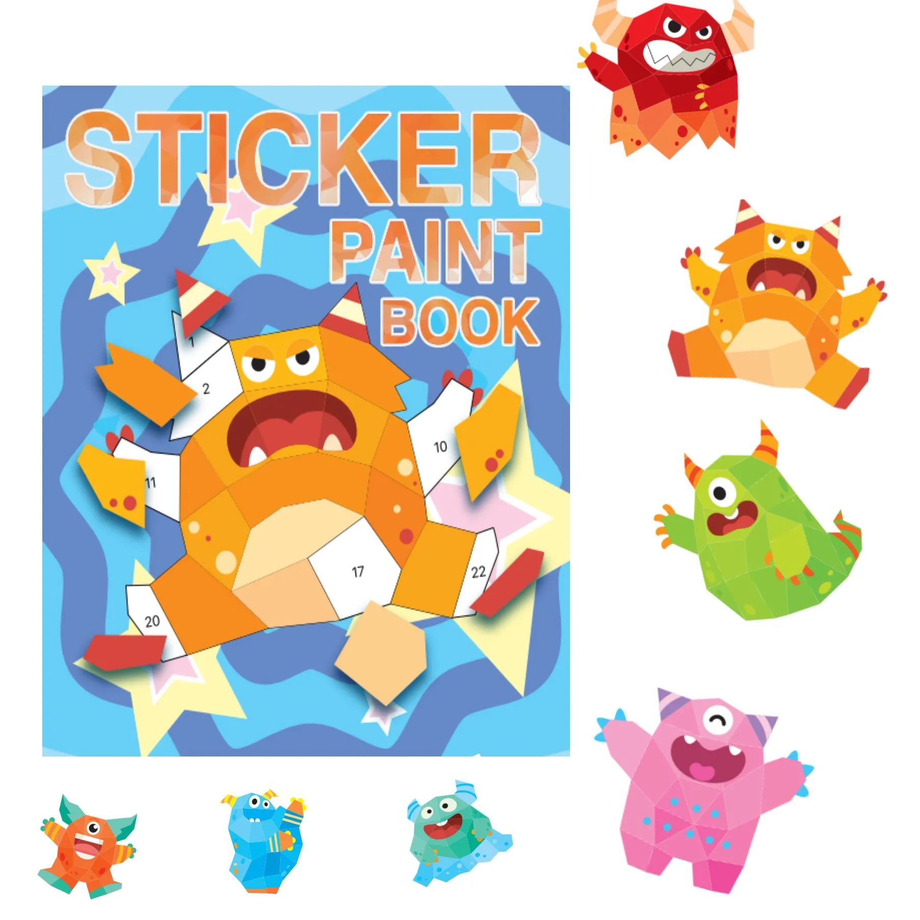 1 Pc Monster Theme Crafts Sticker Painting Books, Sticker with Number，Play Brain Games for Birthday Christmas Holloween Thanksgi