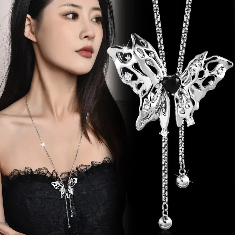 Высококачественная цепочка для свитера-бабочки на осень и зиму, универсальное и элегантное длинное колье в сочетании с ожерельем с кисточками.