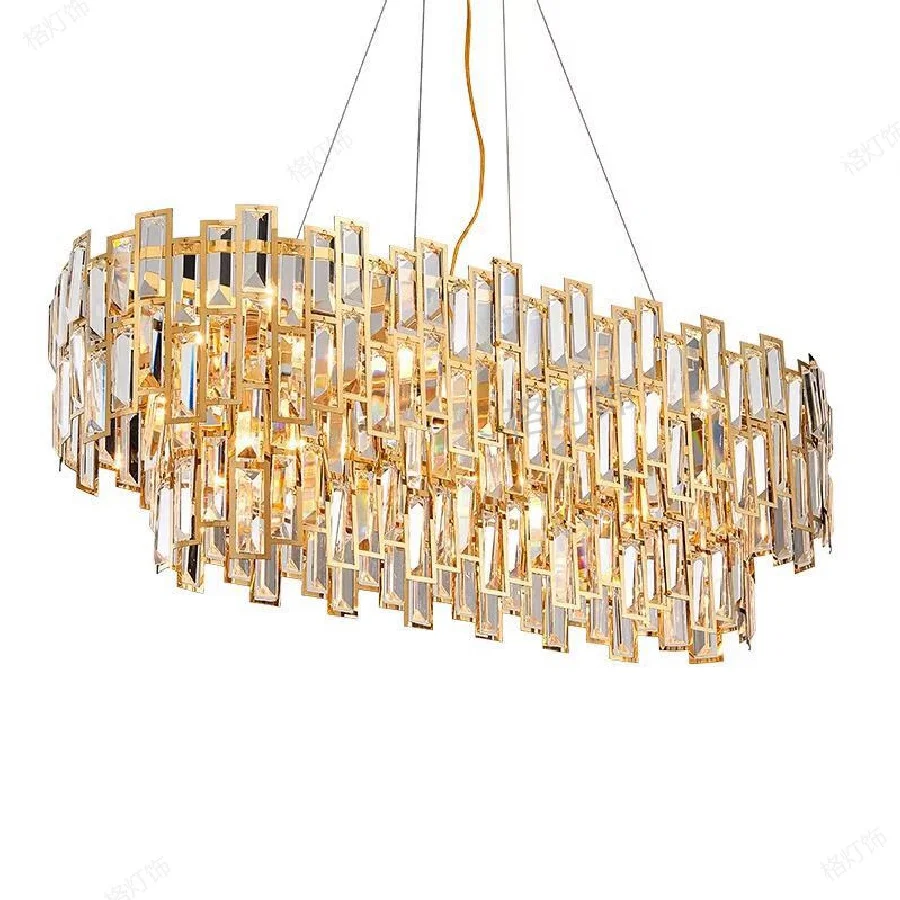 

luxury new lamps LED crystal restaurant lamp post modern chandelier rectangle creative personality dining room lamp golden light