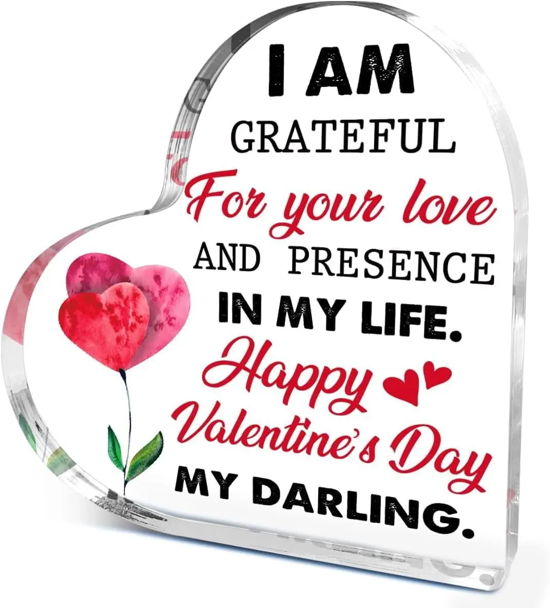 Watercolor Heart‑Bouquet Love Message Heart‑Shaped Acrylic Ornament, Couple Valentine Tabletop Home Decor