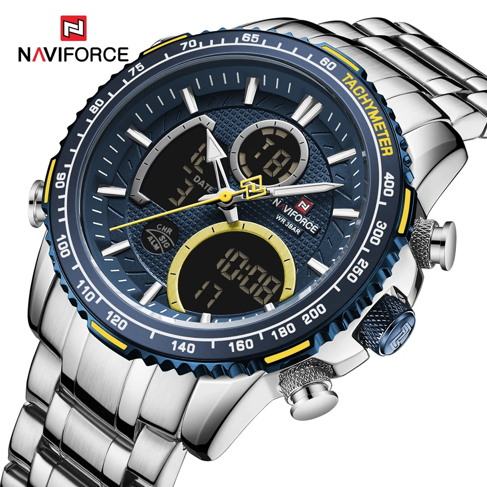 NAVIFORCE 9182 Military Watch for Men Waterproof Sport Watch Top Brand Mens Dual Display Digital Stainless Steel Wristwatches