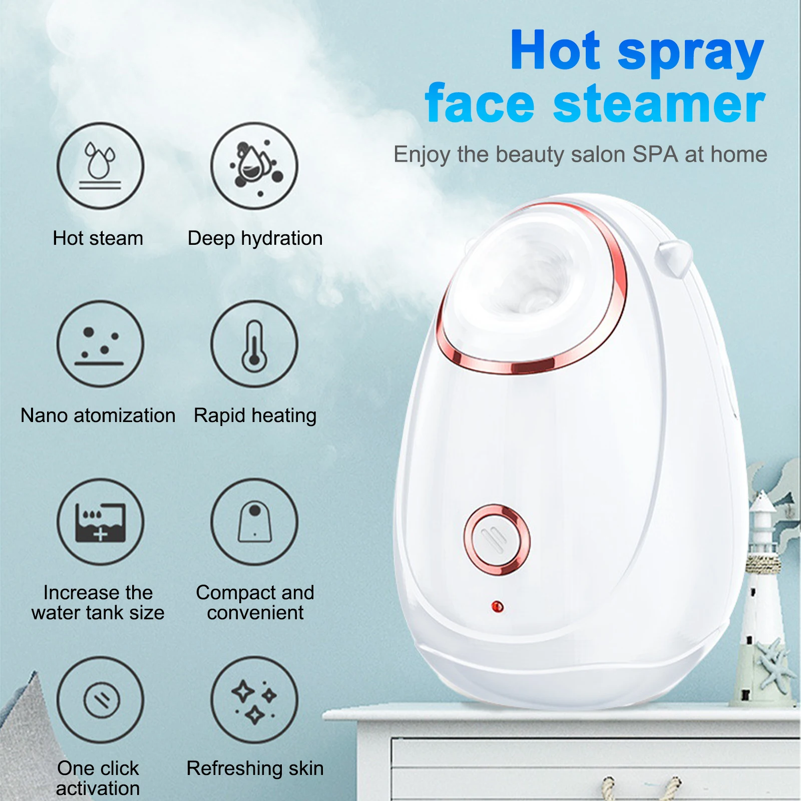 Home Nano Heat Spray Facial Device Facial Spray Moisturizing Device Portable Hydrating Facial Steamer Beauty Instrument 180ML