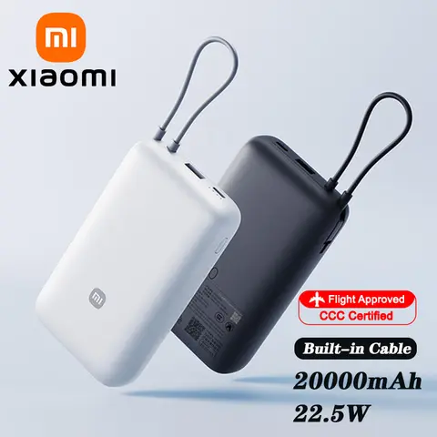 XIAOMI 20000mAh 22.5W Power Bank with Built-in USB-C Cable, 3-Port Fast Charging, Dual Input/Output, for iPhone 15 16 Pro Max