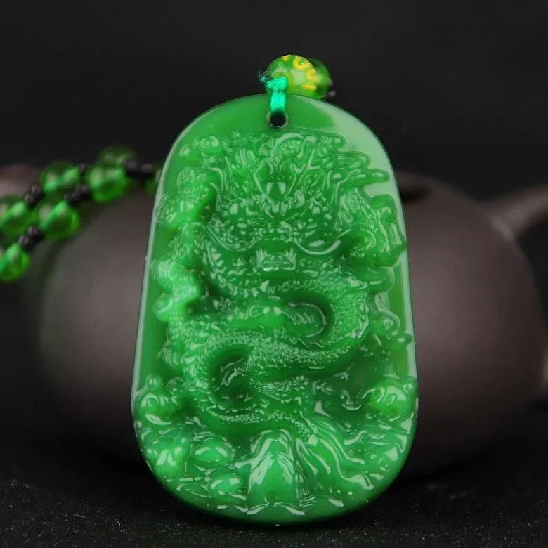 Natural Green Chinese Agate Dragon Rose Pendant Jade Necklace Fashion Charm Jewelry Carved Blessing Amulet Gifts for Women Men