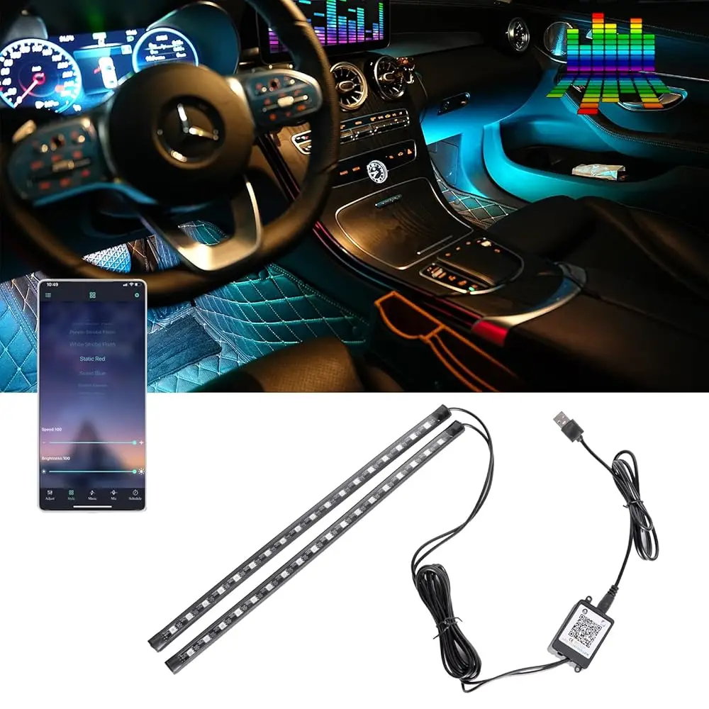 

Ailexpress Auto - Smart USB Interior Car LED Strip Light with App Control, RGB Neon Atmosphere Lights, USB 5V Ambient Night Ligh