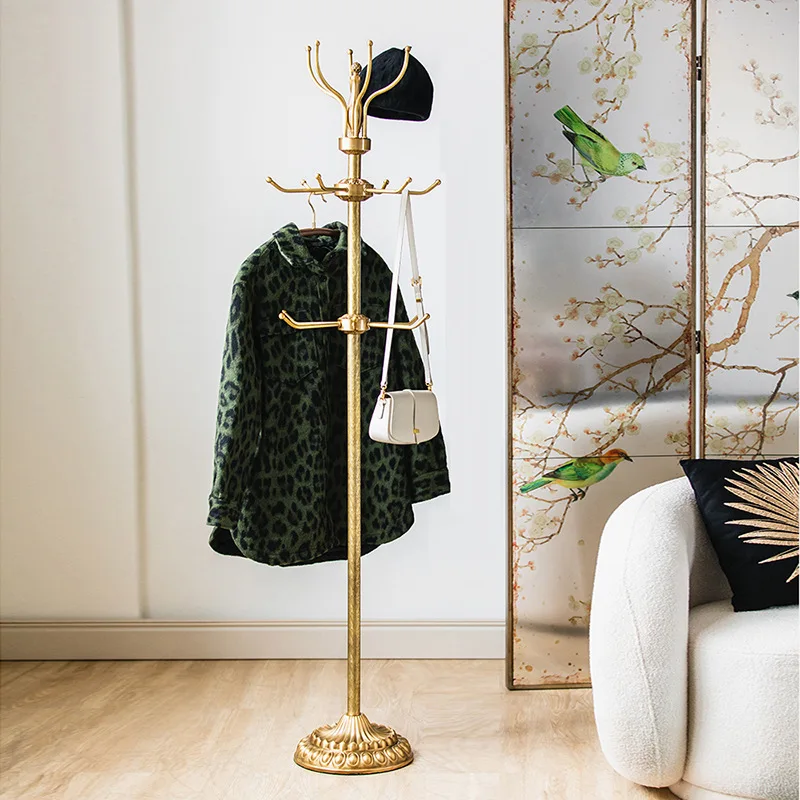 Light luxury high-grade brass floor-to-ceiling coat rack, living room home bedroom, vertical retro hanging clothes