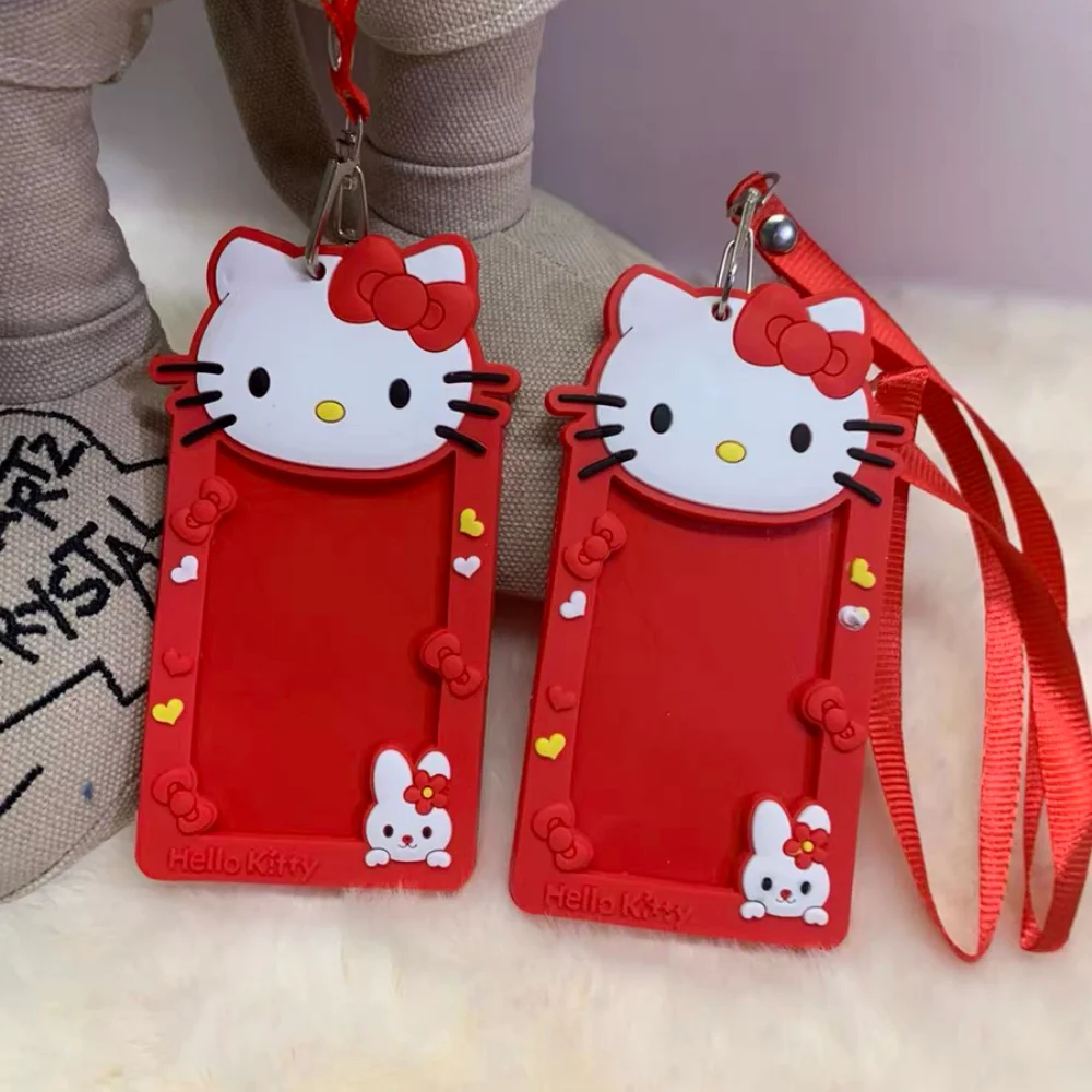 

Чехол для карт Sanrio Hello Kitty со шнурком, силиконовый держатель для карт с милой мультяшной мелодией, студенческие рукава для демонстрации удостоверений личности, подарки для девочек