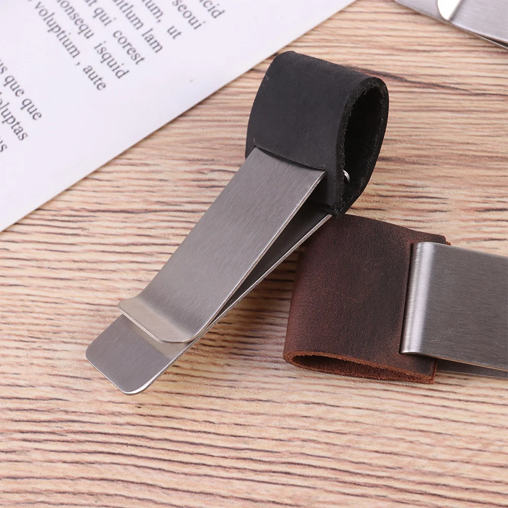 

3Pcs Stainless Steel Pen Clip Horsehide Cover Practical Pen Holder for School Office Notebook Journal Supplies
