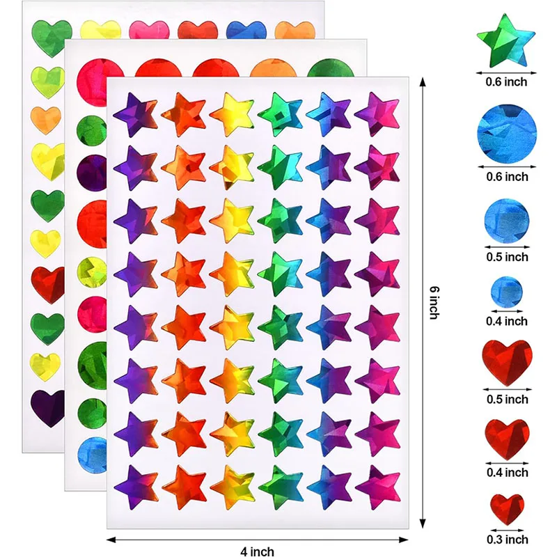 Sparkly Holographic Round Dot Heart Star Stickers for Kids Student Rewards Glitter Foil Behavior Reward Chart Decoration Decals