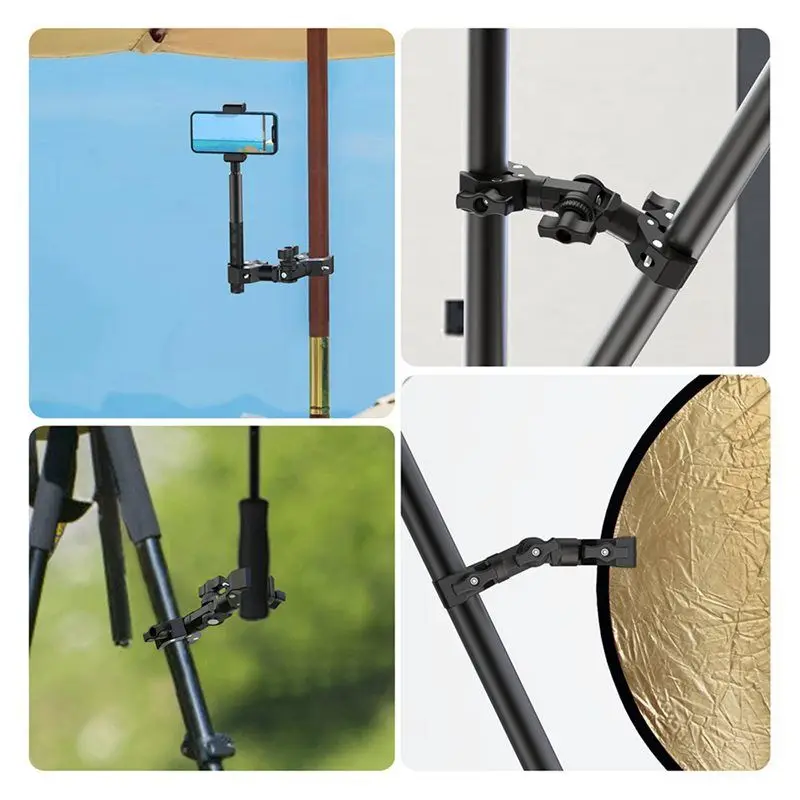 2X Double Clamp Mount Bracket Magic Arm Clamp For Gopro Insta 360 Camera Monitor Led Light Selfie Stick Bracket