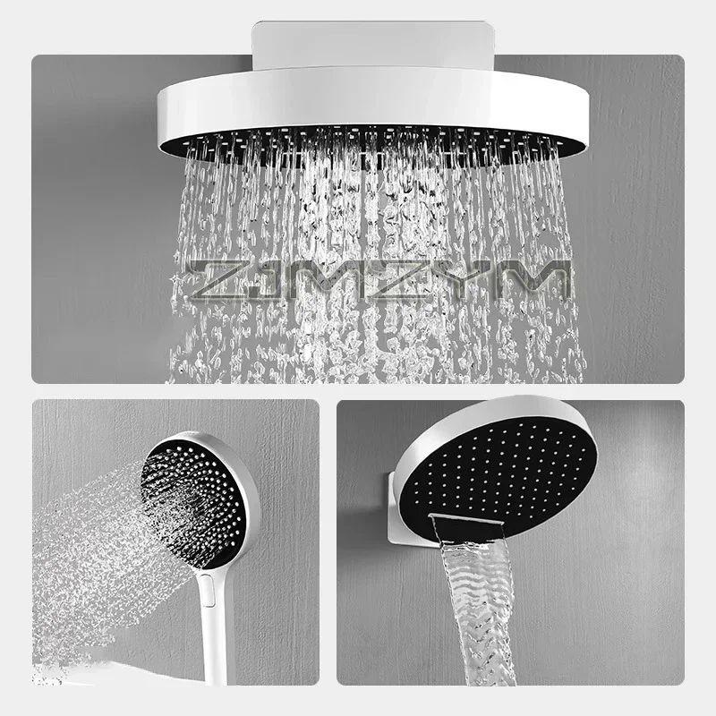 Smart Shower System with Shelving and Concealed Rainfall, Thermostat, LED Display and Rainfall Showerhead Set