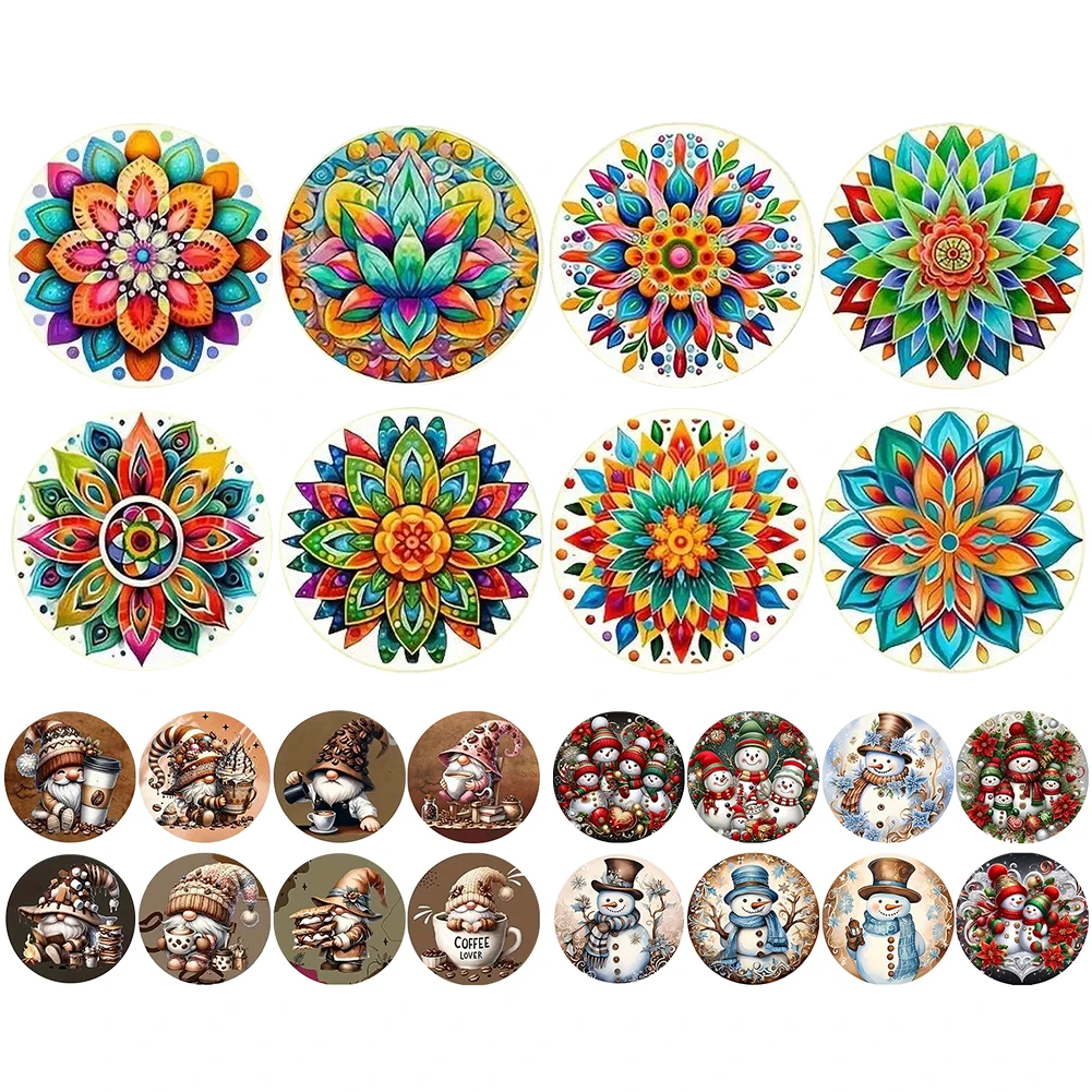 

8Pcs Wooden Coffee Bean Gnome Diamond Art Coasters Shining Drink Coasters DIY Circular Coaster Diamond Dot Kits for Beginners