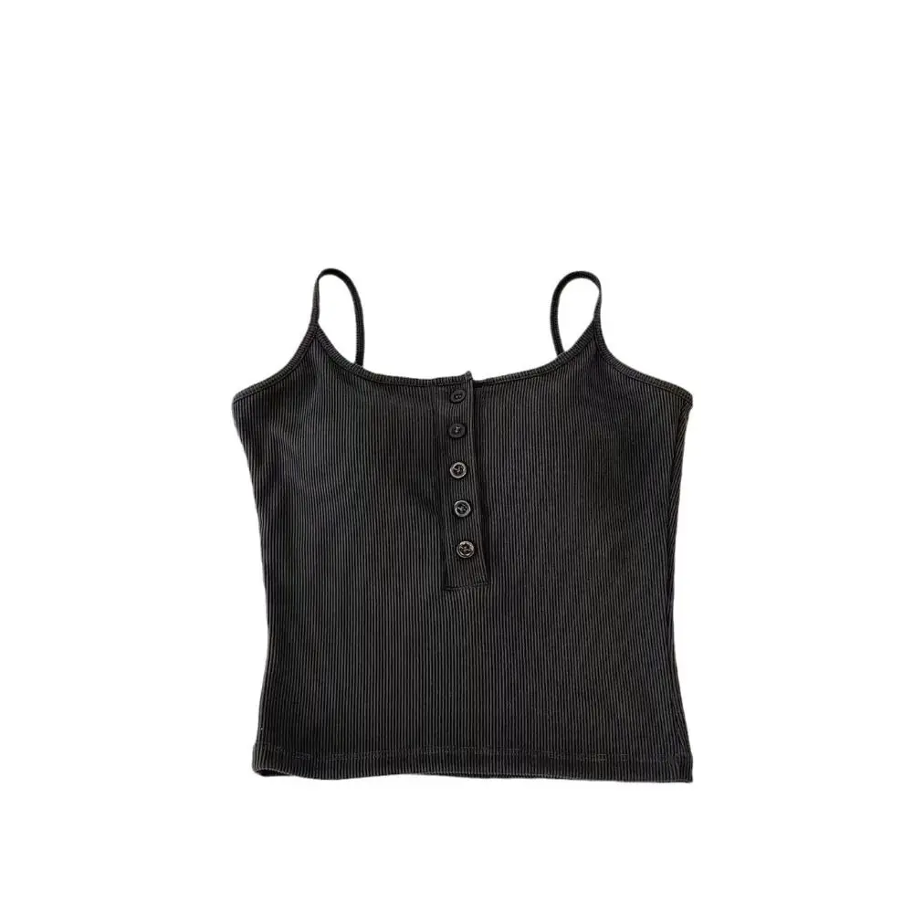 New Fashion Knitted Camisole Women\'s Top Fashion INS Hip Hop Slim Short Tank Niche Button Summer Tube Top