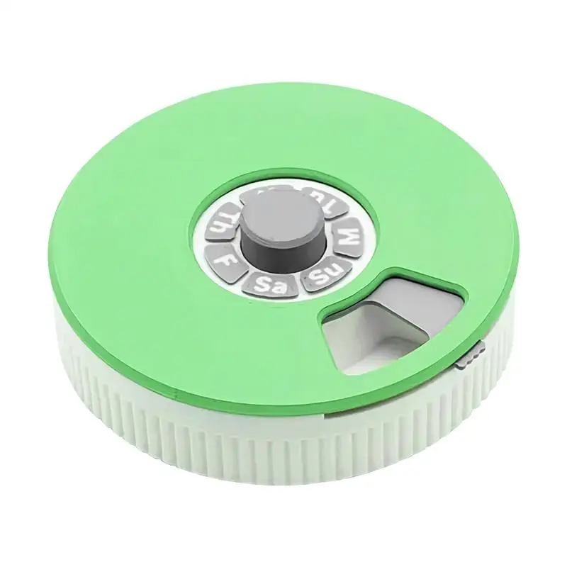 

Weekly Pill Organizer Push Turn Mechanism Medicine Storage Compact Rotating Pill Dispenser Containers for Travel Business Trip
