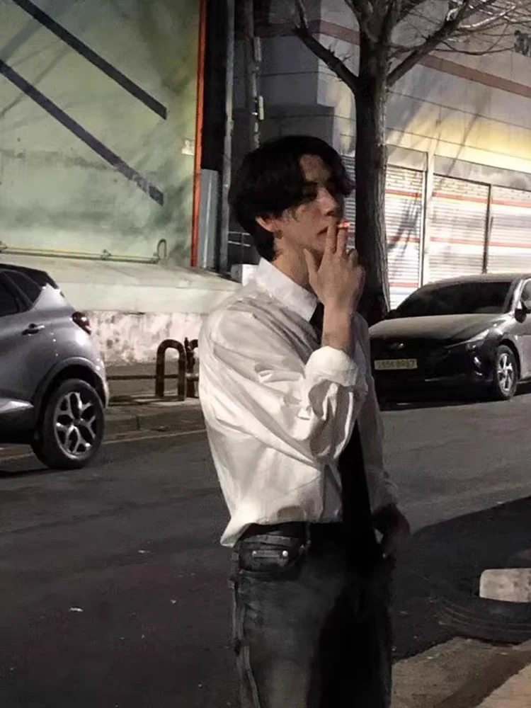 

Briti Sle Men's White Long Sve irt Casual Loose Fit Inner Wear Collar Trendy Brand Cotton Stand Fit irt