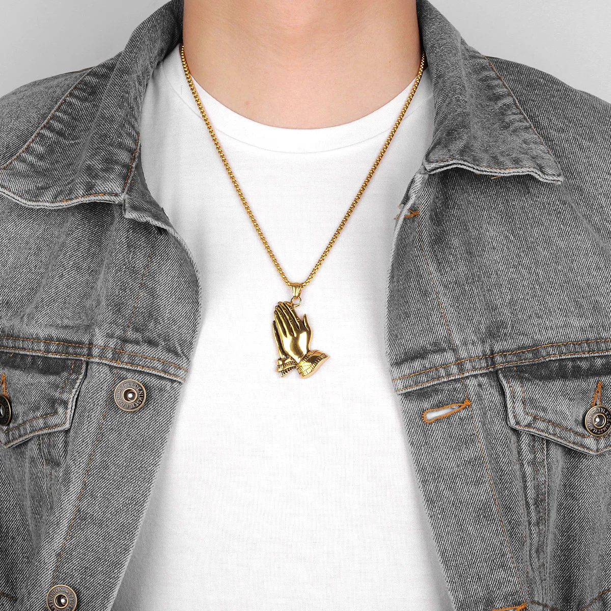 Prayer Amulet Stainless Steel Men Necklaces Pendants Chain Punk Cool Trendy for Boyfriend Male Jewelry Creativity Gift Wholesale