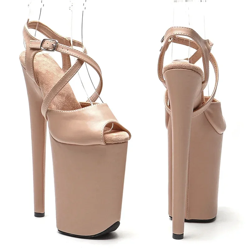 Leecabe 23CM / 9inches Matte  PU  Upper Small open toe platform   fashion  High Heels Sandals Pole Dance shoes