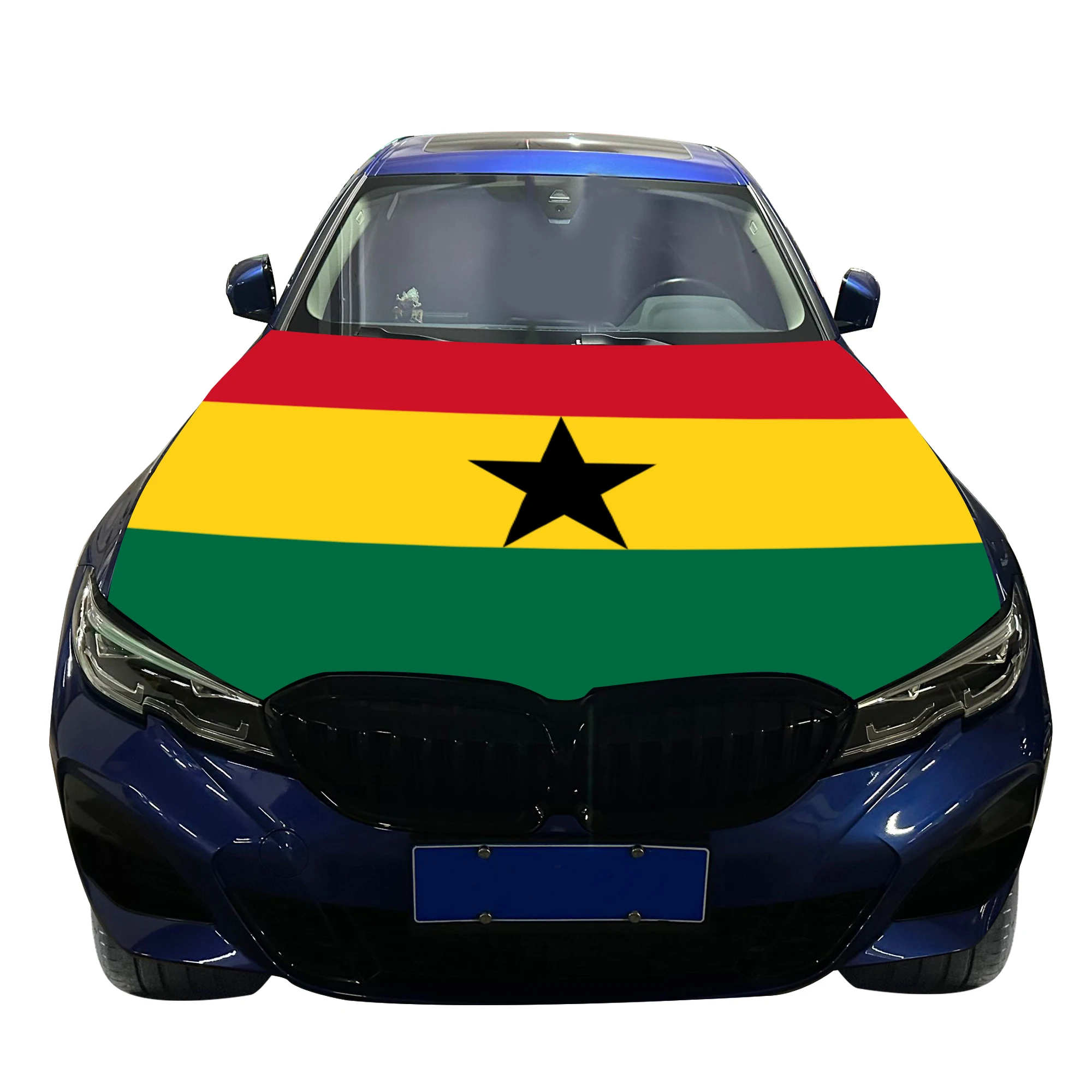 Ghana Car Hood Cover Flag  Universal Size Elastic Polyester 120x150cm for Car Decor