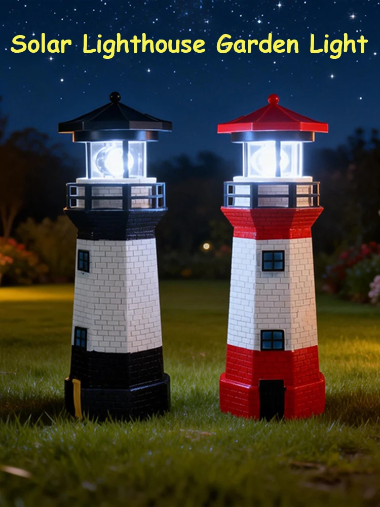 Vuurtoren Solar LED-licht Tuinhek Tuin Buitenversiering Baken Roterende lamp Decoratie Landschap Binnenplaatsverlichting - afbeelding 2