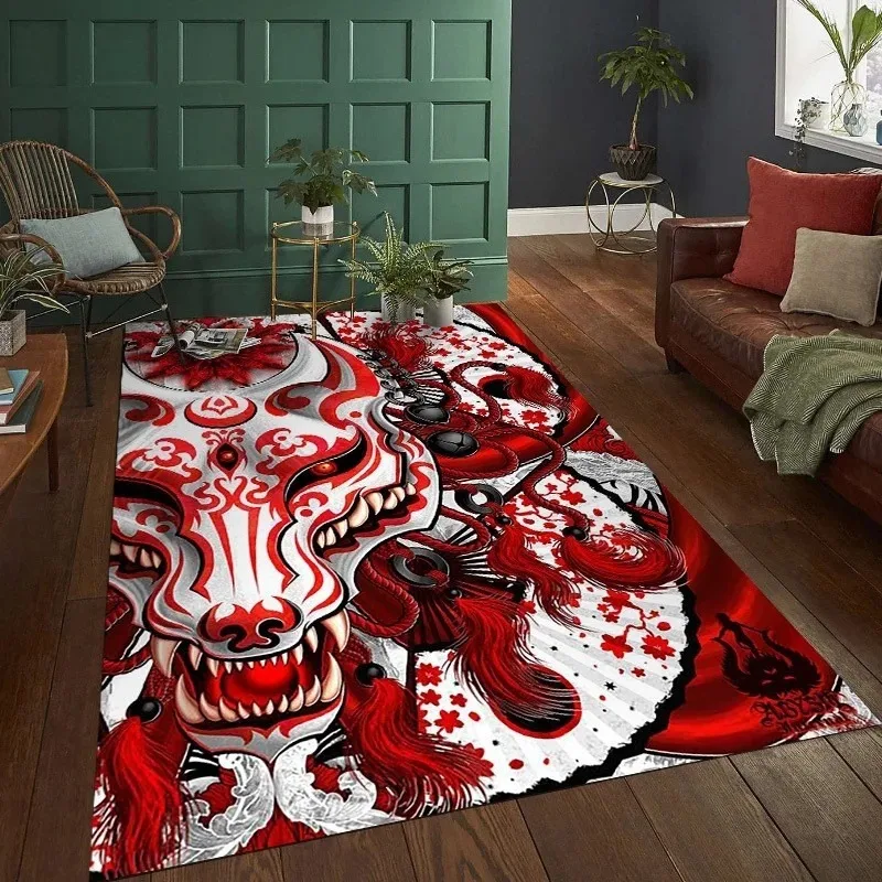 Japanese Ukiyoe Style Auspicious Kirin Wave Pattern Non Slip Flannel Doormat Home Decorative Rug Soft Floor Mat