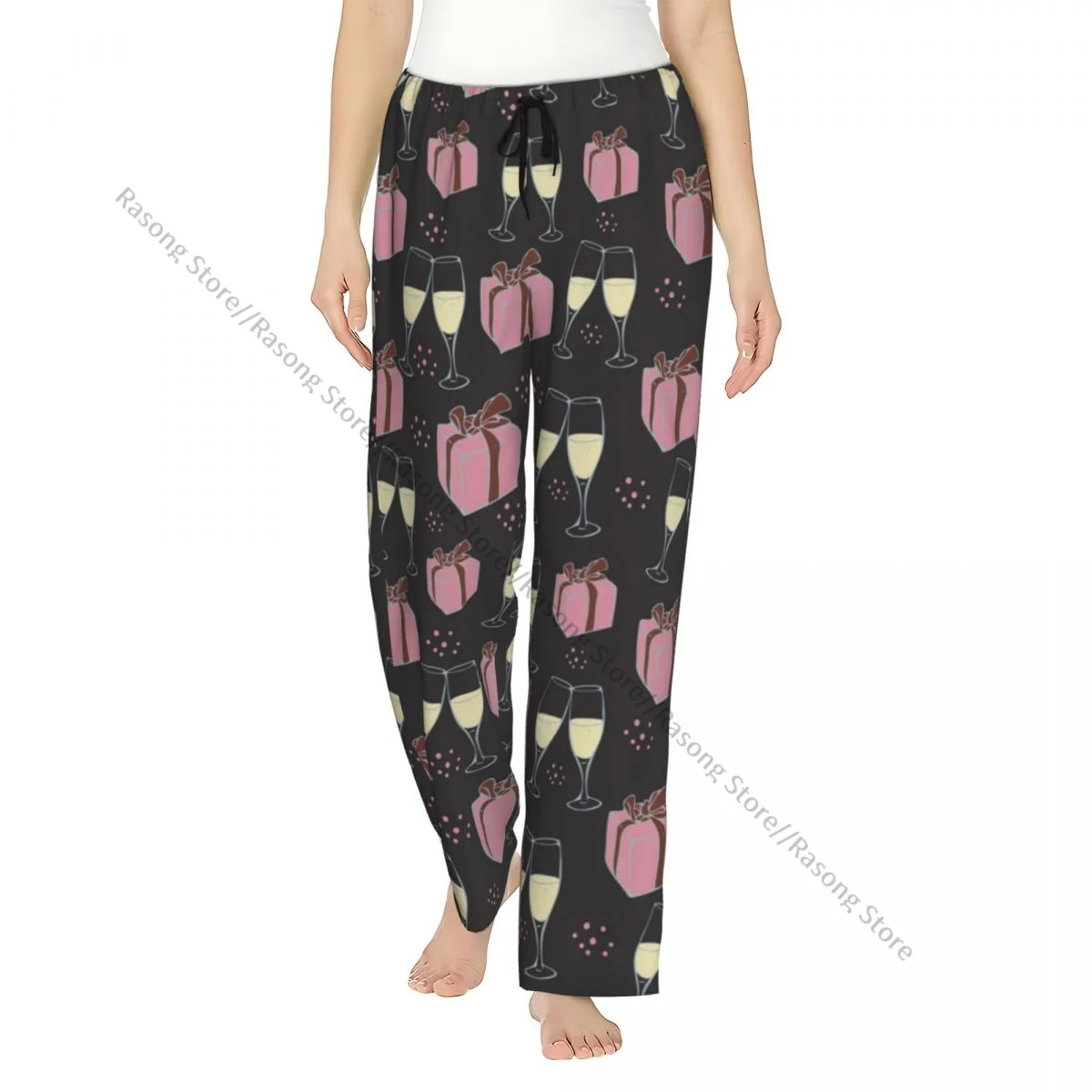 

Pajama Pants for Women Gift Boxes And Champagne Glasses Background Sleep Bottoms Home Loungewear