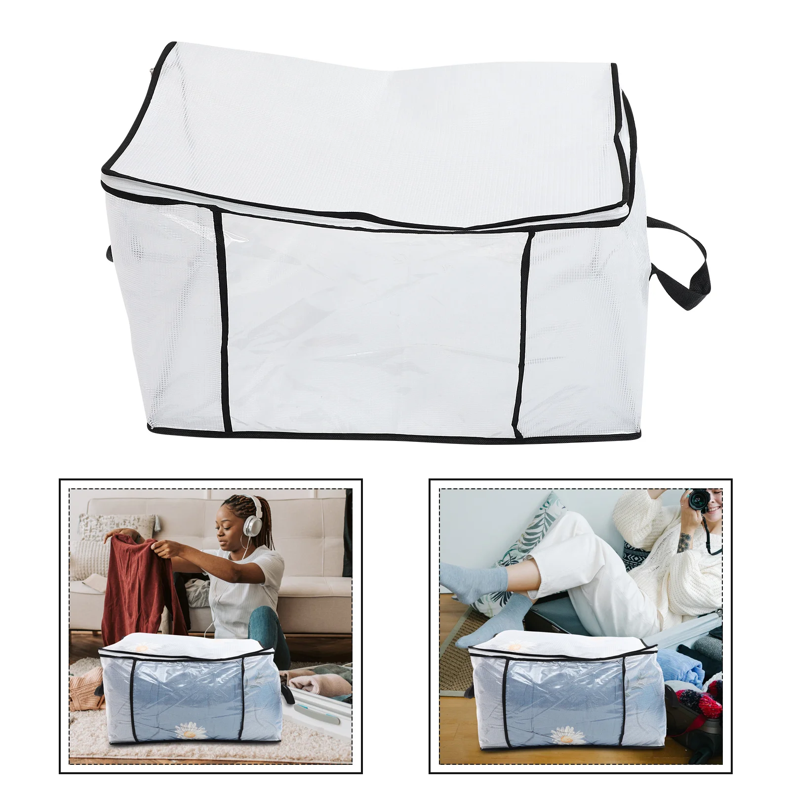 

PVC Bedding Container Housewarming Gift Large Capacity Clothes Storage Pouch Stable Handles Decorative Bins