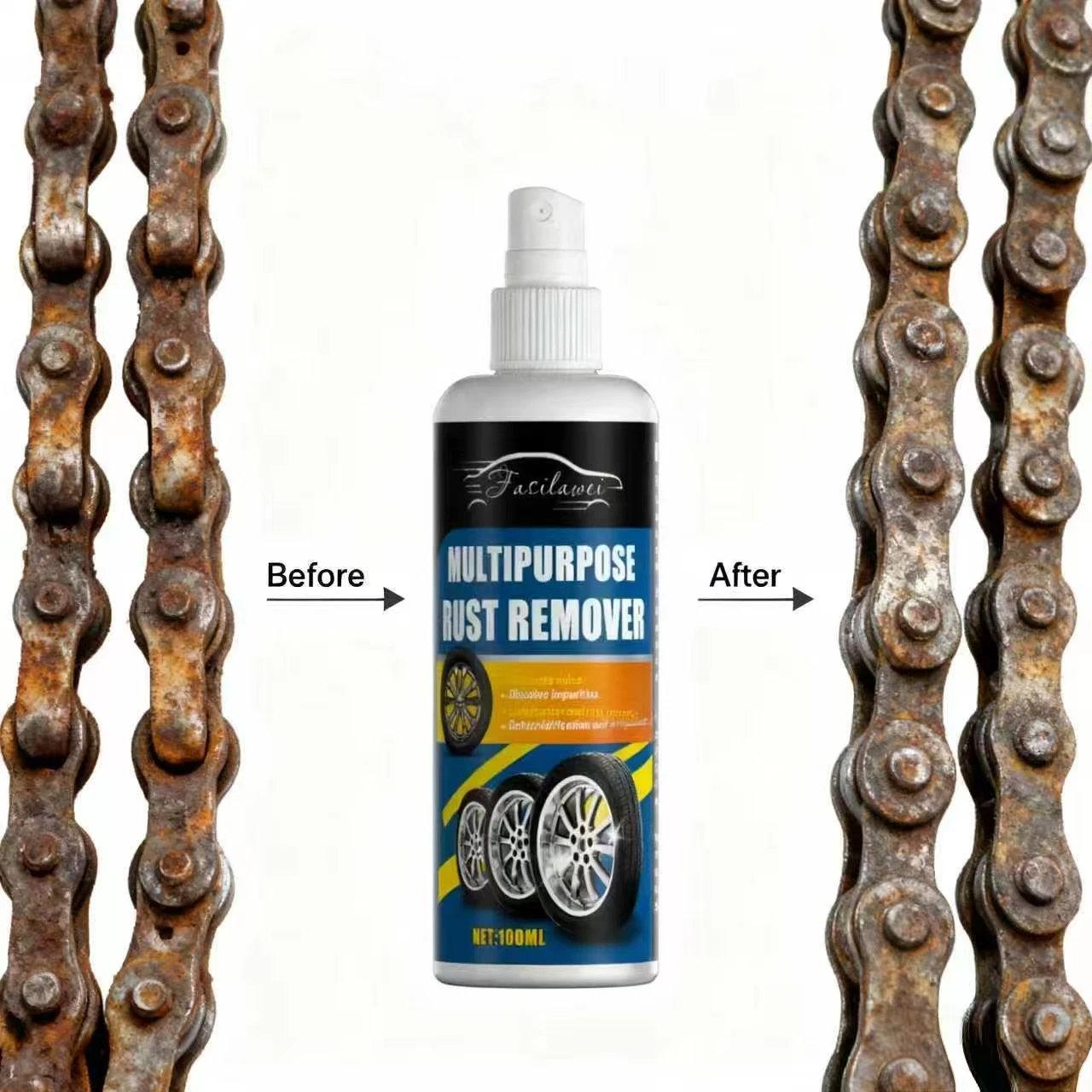 Facilavi Multipurpose Rust Remover 100ml - Dissolves Corrosion Fast, Decontaminates & Rust Prevention for Car Wheels Metal Surfa